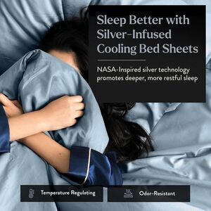 NEW Miracle Made Cotton Bed Sheets NASA Cooling SLATE BLUE Sheet Set - QUEEN